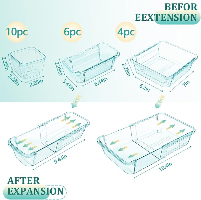 20 Pcs Adjustable Clear Drawer Organizer, Extendable Vanity Storage Bins - Image 2