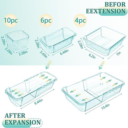 20 Pcs Adjustable Clear Drawer Organizer, Extendable Vanity Storage Bins - Image 2