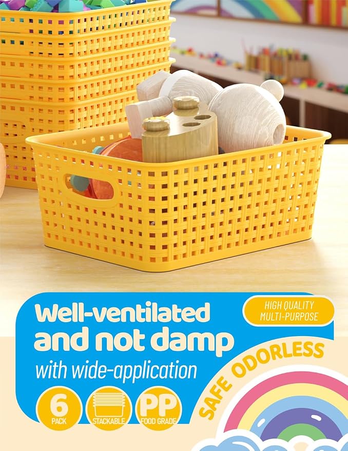 WYT 6-Pack Plastic Small Shelf Storage Weave Baskets Organizing - Image 4