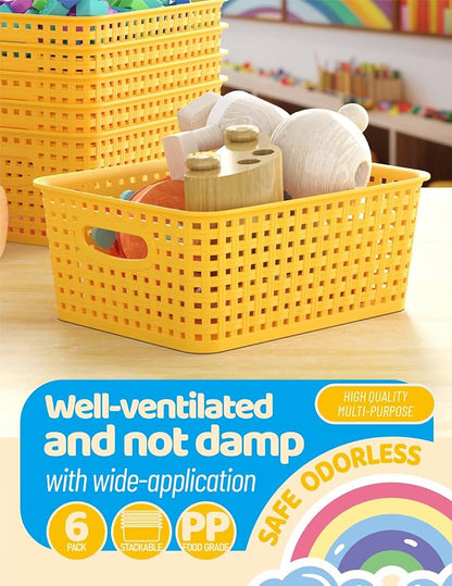 WYT 6-Pack Plastic Small Shelf Storage Weave Baskets Organizing - Image 4