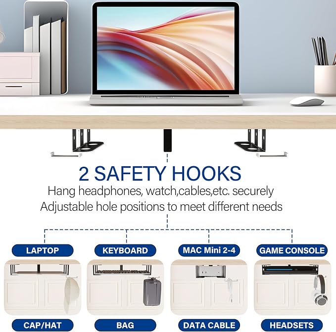 BYMECOST Under Desk Laptop Mount, Metal Under Desk Storage Holder, - Image 7