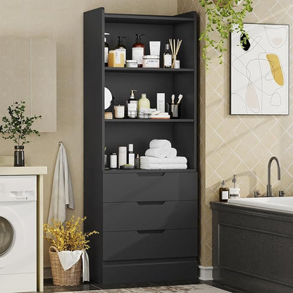 DICTAC Bookcase with 3 Drawers and Shelves 73.23'' Tall Bookshelf with Storage - Image 6