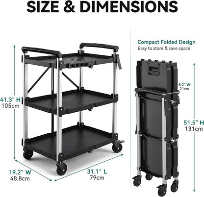 YITAHOME 3-Tier Large Folding Utility Cart w/Wheels, 300lbs | Foldable Service - Image 8