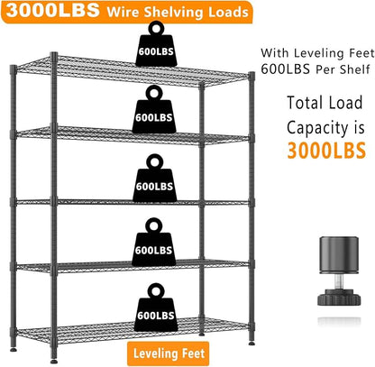 Himimi 82" H Storage Shelves 5 Tier Metal Shelving Adjustable Wire Shelf - Image 6
