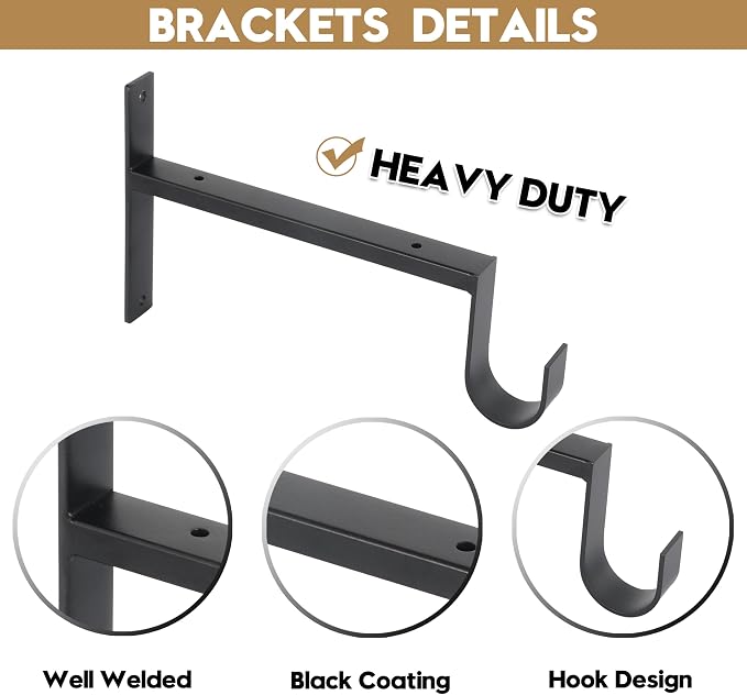 AddGrace Heavy Duty Closet Rod and Shelf Brackets 12 Inch 2 Pack | Black Coating - Image 5