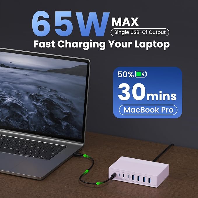 200W USB C Charger Block, 8-in-1 GaN III USB C Charger Fast Charging Station Hub - Image 3