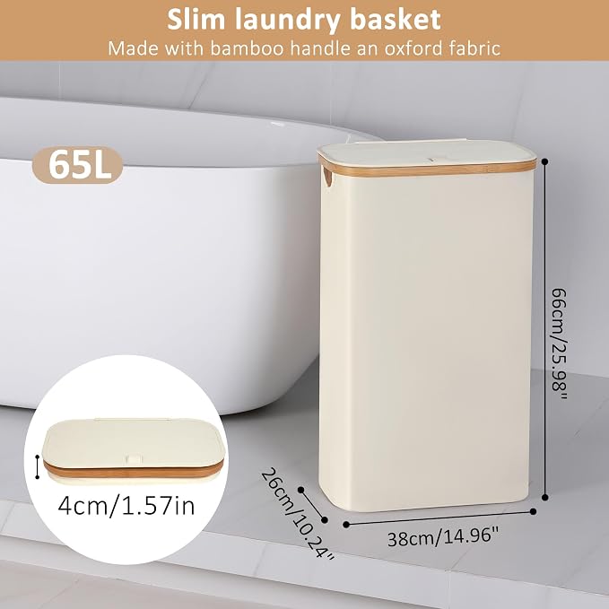 iEGrow 65L Slim Laundry Hamper, Narrow Laundry Basket - Image 2