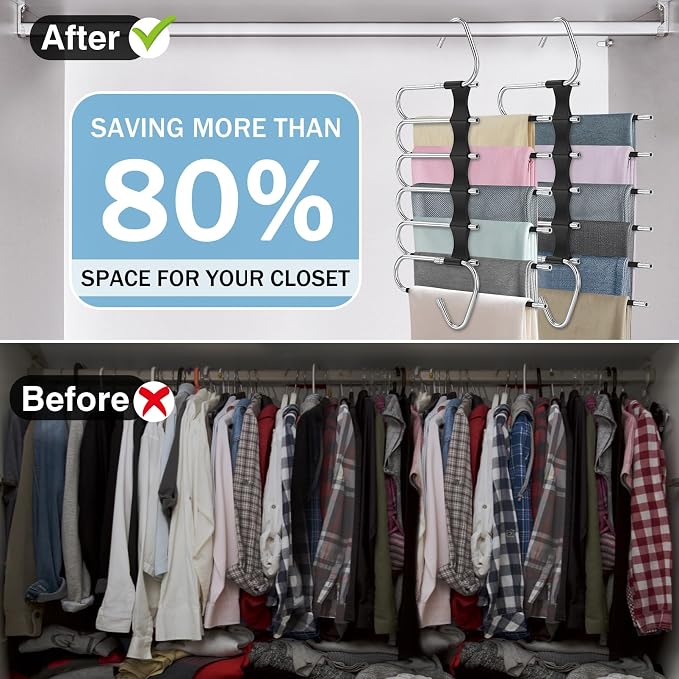 Upgrade 6 Layers Pants Hangers Space Saving, 2 Pack Stainless Steel - Image 4