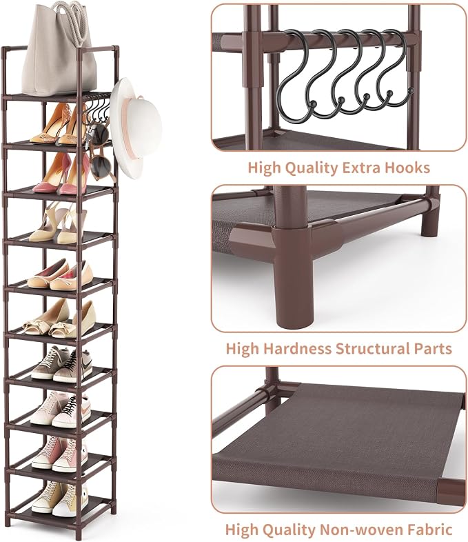 LANTEFUL Tall Shoe Rack 10-Tier Narrow Shoe Shelf Storage - Image 4