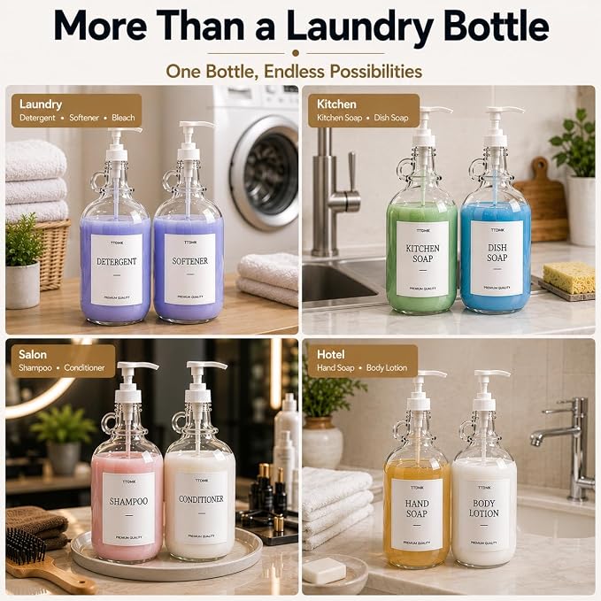 3 Pcs Glass Laundry Detergent Dispenser, Half Gallon Liquid Laundry Soap - Image 6
