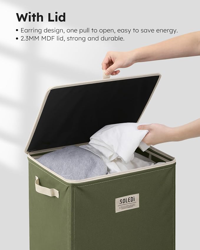 SOLEDI Laundry Hamper with Lid 100L Large & Tall Collapsible Laundry Basket - Image 5