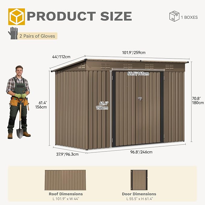 DWVO 9' x 4' Outdoor Storage Shed, Large Metal Tool Sheds, Heavy Duty Storage - Image 8