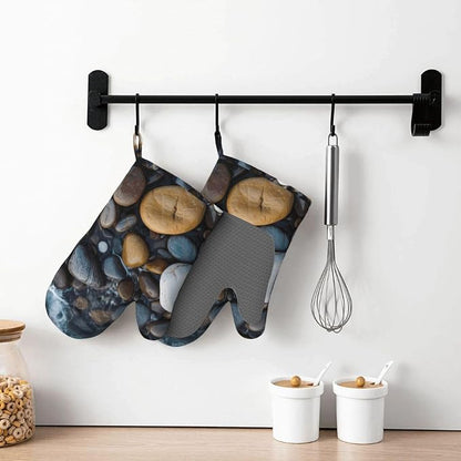 Sea Stones Print Oven Mitts Set of 2, Heat Resistant Silicone Oven Mittens - Image 7