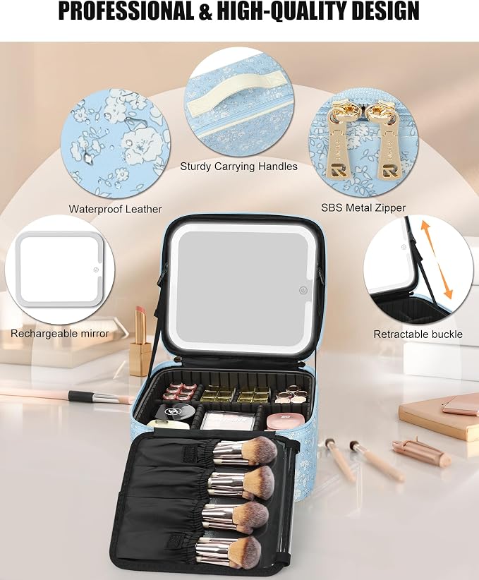 Relavel Travel Makeup Bag with LED Mirror - Image 5