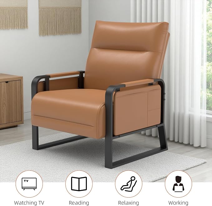 Upholstered Accent Chair, Modern Faux Leather Sofa Chair - Image 8