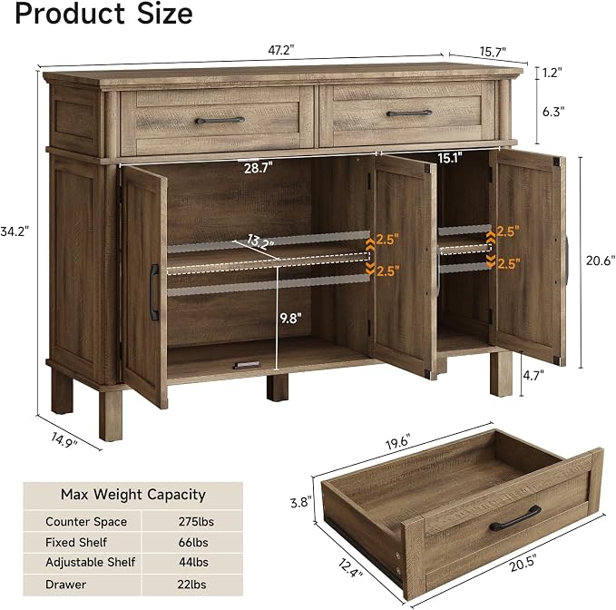 ONBRILL 48 Inch Buffet Cabinet - Image 2
