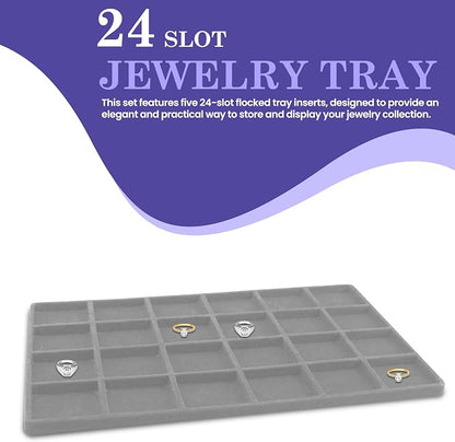 Novel Box 5 Pack 24-Slot Gray Liner Jewelry Storage Tray Inserts 14.75x8.25x1 - Image 3