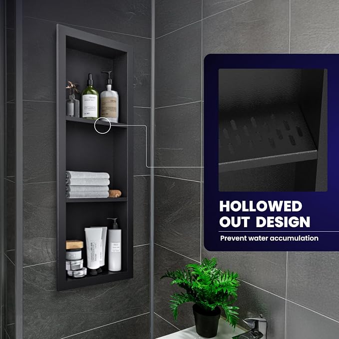 12" x 36" Stainless Steel Shower Niche, 3-Tier Waterproof Shelves, No-Tile - Image 5