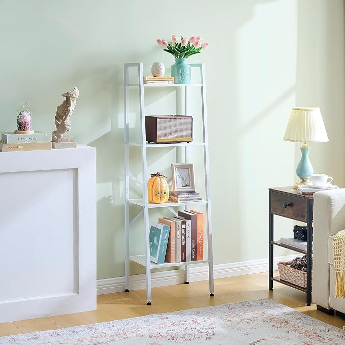 Hoctieon 4-Tier Industrial Ladder Bookshelf, Narrow Ladder Shelf, Tall Standing - Image 9