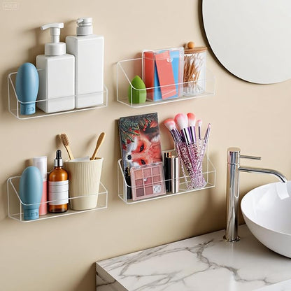 4 Pack Clear Wall Mounted Storage Organizer – No Drill Adhesive Shelves - Image 2