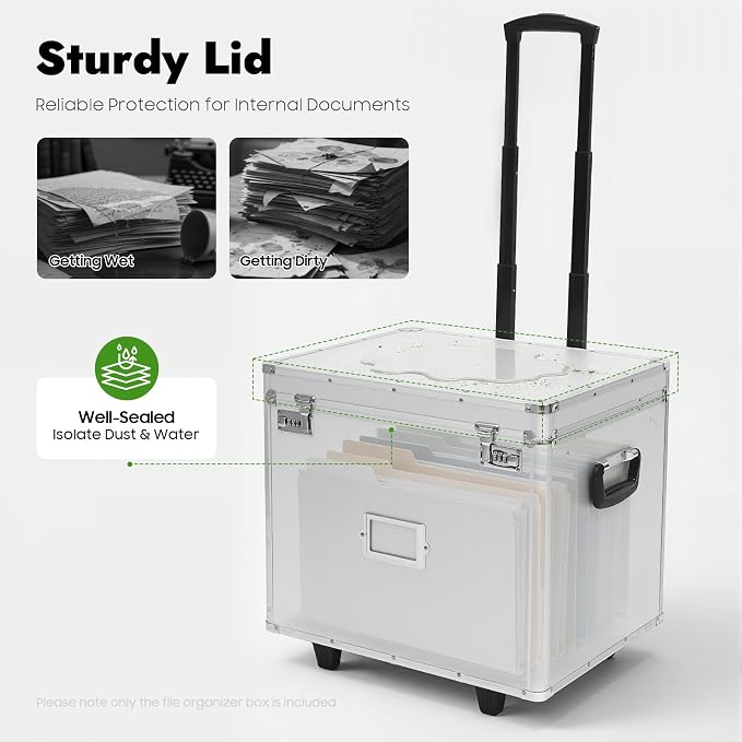 Locking Rolling File Box with Wheels, 19.2" L Portable Aluminum Alloy Storage - Image 9