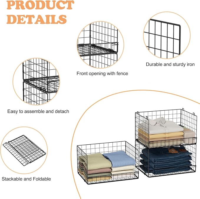 Yociyoga 3-Tier Stackable Closet Organizers and Storage Shelves, Foldable - Image 7