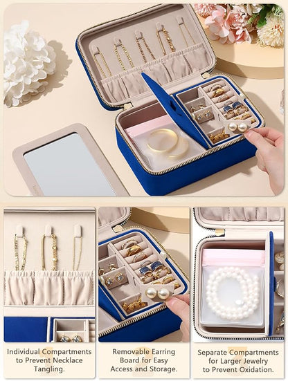 Velvet Travel Jewelry Box with Large Mirror, Double-Layer Jewelry Organizer Case - Image 3