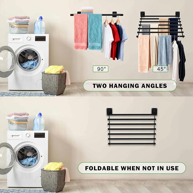 Wall Mounted Drying Rack, 43 Inches Wall Laundry Drying Rack Collapsible Indoor - Image 2