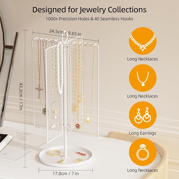 Rotating Necklace Holder Organizer, Necklace Storage Jewelry Stand, Metal - Image 7