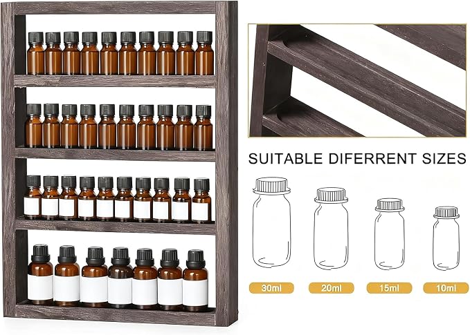 ETELI Essential Oil Storage Rack 4 Tier Wall Mounted Wooden Display Shelf - Image 3