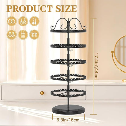 MODOWEY 5 Tier Rotating Earring Holder Organizer Stand, Adjustable Metal - Image 3