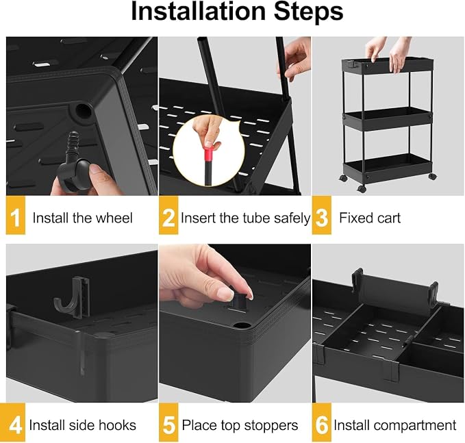 SPACELEAD 2-piece Set Slim Storage Cart 3 Tier, Bathroom Organizer Rolling - Image 6