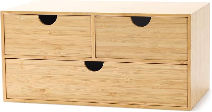 Bamboo Desk Organizer with Drawers, 3-Drawer Desktop Storage Box | 3 Drawers by Wisuce