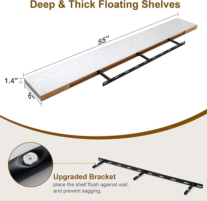Fun Memories Deep White Floating Shelves, 8 Inch Deep Floating Shelf - Image 2