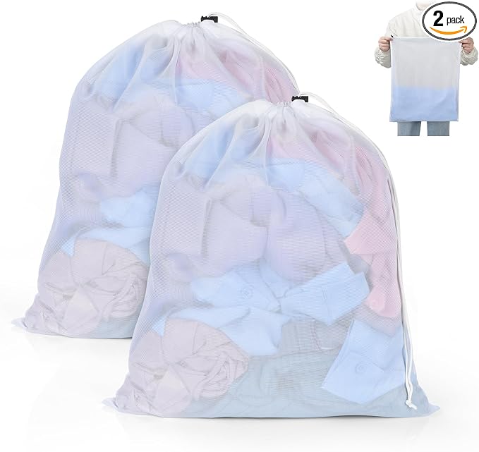 OTraki 16x20 Inch Mesh Laundry Bags 2PCS Small Drawstring Dirty Clothes Washing by OTraki