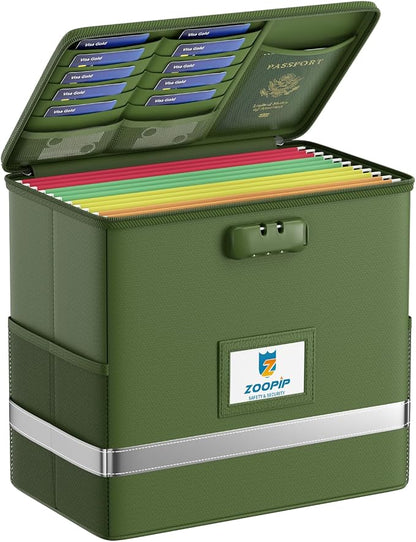 Fireproof File Box with Lock, Collapsible Document Organizer, Reflective Strip by ZOOPIP
