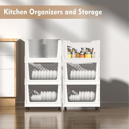Stackable Plastic Storage Basket, 3 Pack Foldable Closet Organizers and Storage - Image 5
