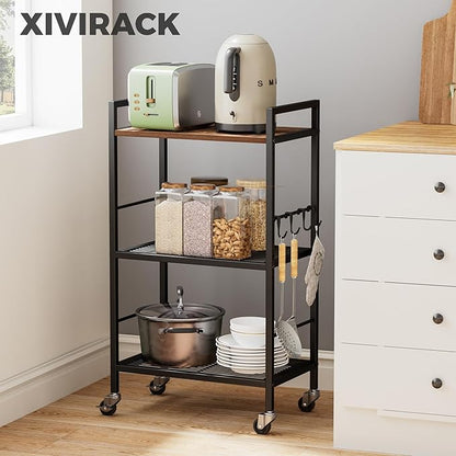 3-Tier Metal Storage Rack with Industrial Wheels, Mesh Shelving Unit with - Image 2