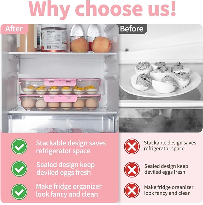 Deviled Egg Containers with Lid and Handle, Durable Clear Plastic Deviled Egg - Image 2