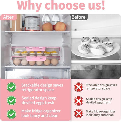 Deviled Egg Containers with Lid and Handle, Durable Clear Plastic Deviled Egg - Image 2