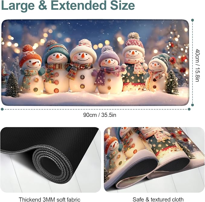 Six Snowmen Gaming Mouse Pad 35.4"x15.7"Desk Mat Anti-Slip Rubber Base & - Image 2