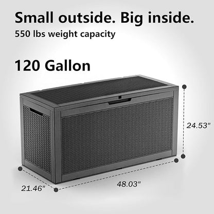 EasyUp 120 Gallon Waterproof Deck Box, Lockable Resin Outdoor Storage Box - Image 2