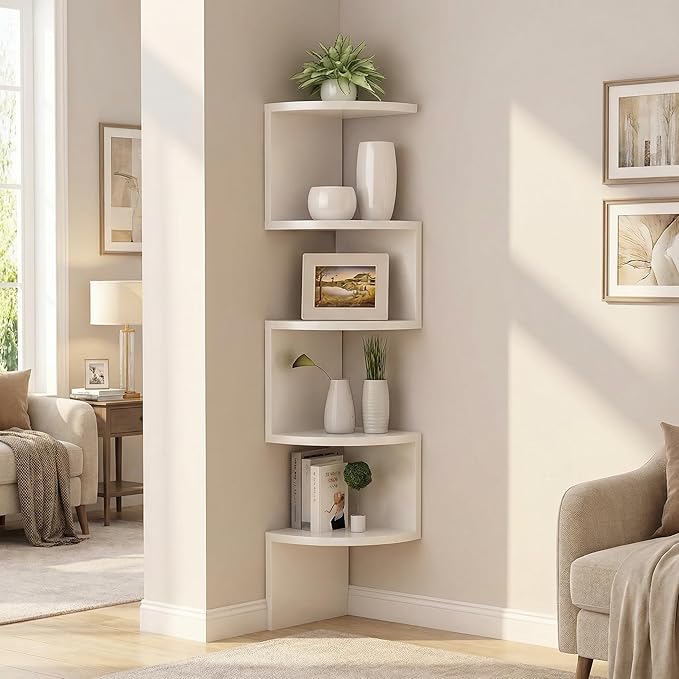 5-Tier Corner Shelf Wall Mount, Screw-Mounted Floating Bookshelf - Image 7
