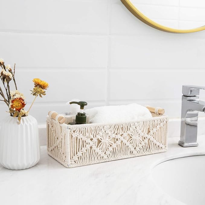 Mkono Macrame Storage Baskets Boho Decor Box Handmade Woven Decorative - Image 8