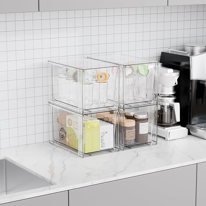 Yieach 4 Pack Large Stackable Storage Drawers, 11″Deep Under Cabinet Organizer - Image 7