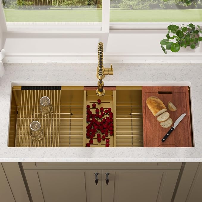 Lordear Luxury 45 Inch Kitchen SInk Gold Undermount Kitchen Sink Large Ledge - Image 4