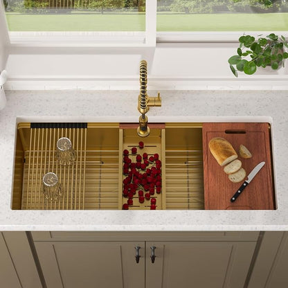 Lordear Luxury 45 Inch Kitchen SInk Gold Undermount Kitchen Sink Large Ledge - Image 4