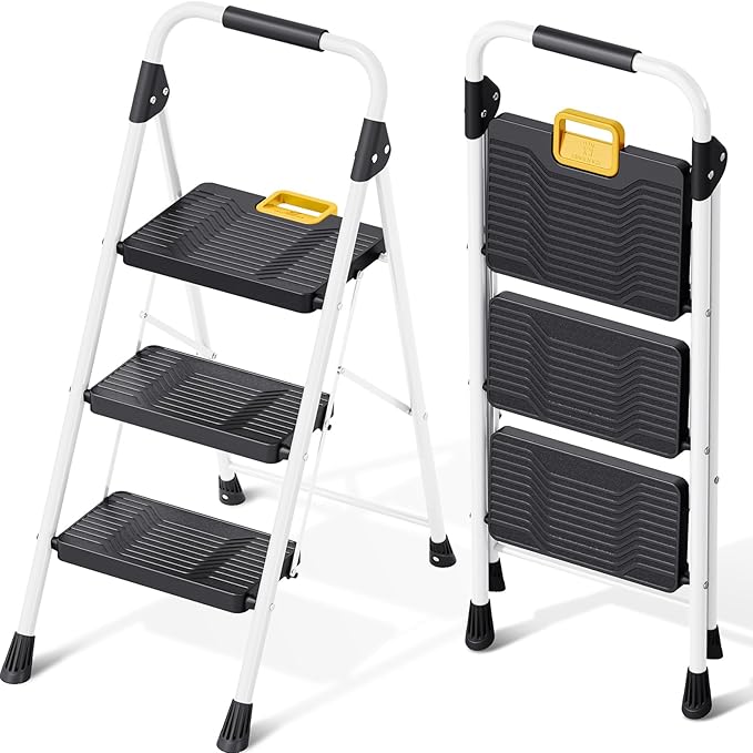 KINGRACK 3 Step Folding Ladder, 800lbs Capacity Step Stool by KINGRACK