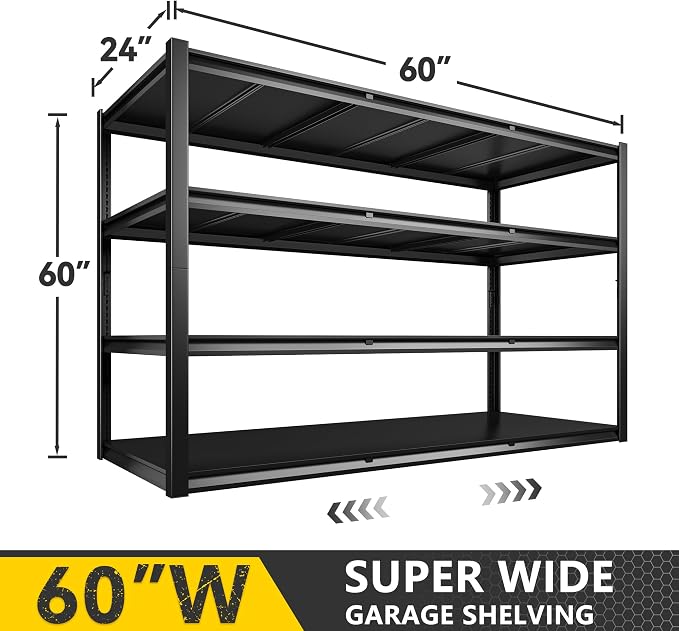 REIBII 60" W Garage Shelving, 2650LBS Heavy Duty Storage Shelves, 4 Tier - Image 2