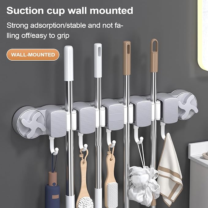Broom Holder - Wall Mount Rack, Suction Utility Stand, Sturdy Easy Install - Image 6